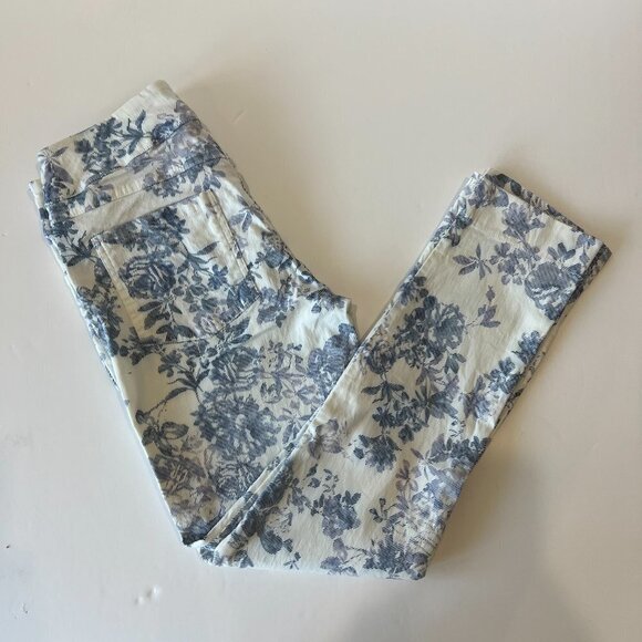 Elliott Lauren White & Blue Floral Stretch Pull On Cropped Ankle Pant Size 2 - Picture 2 of 5